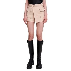 Maje 'Asymmetric' Tan Linen Blend Cargo Shorts Size 1